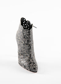 Perforated leather pointed-toe ankle boots - Black & White
