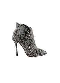 Perforated leather pointed-toe ankle boots - Black & White
