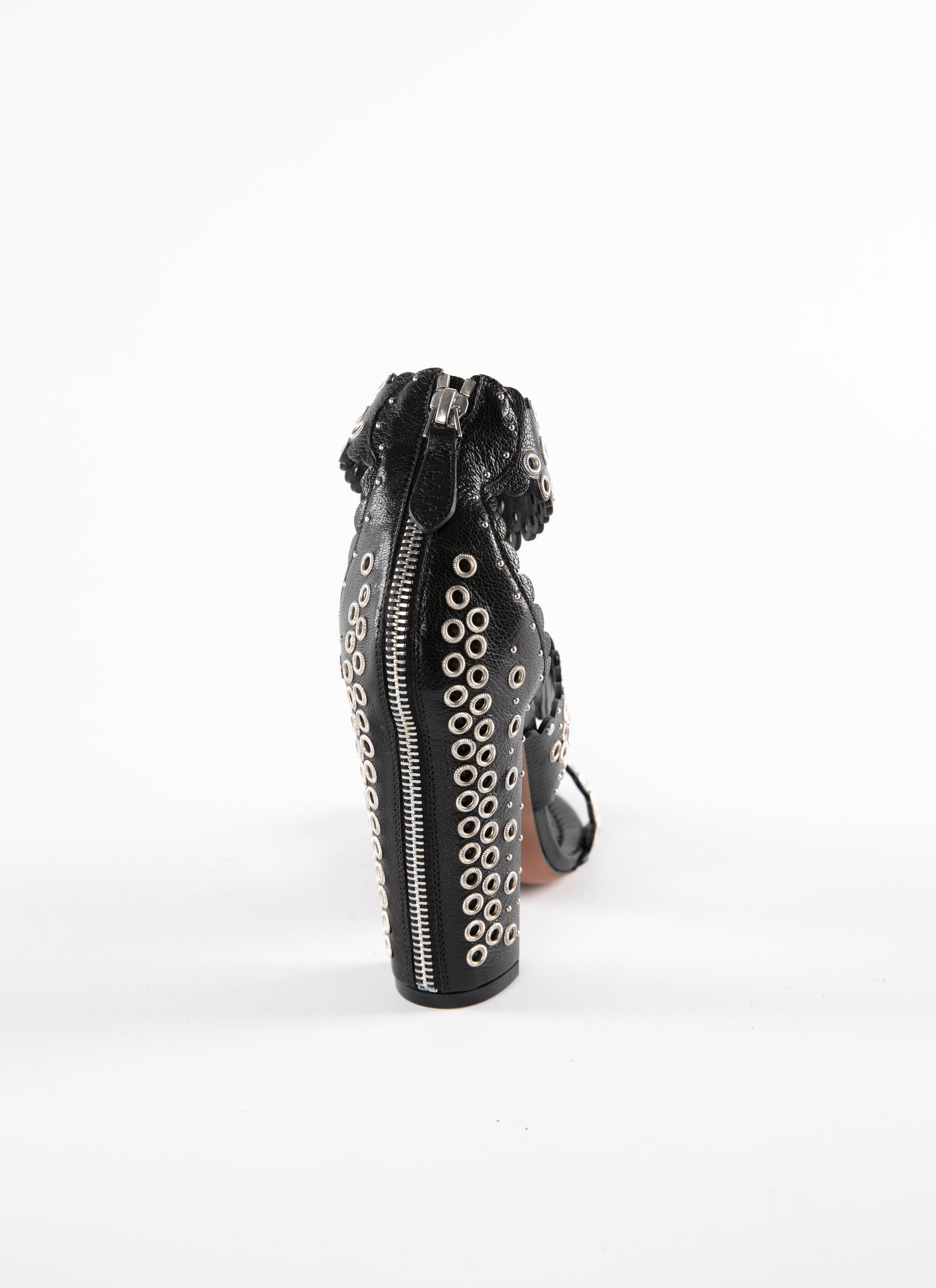 All-over eyelet heeled sandals in leather - Black intense