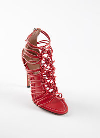 110 slim multi-strap sandals in leather - Red & White