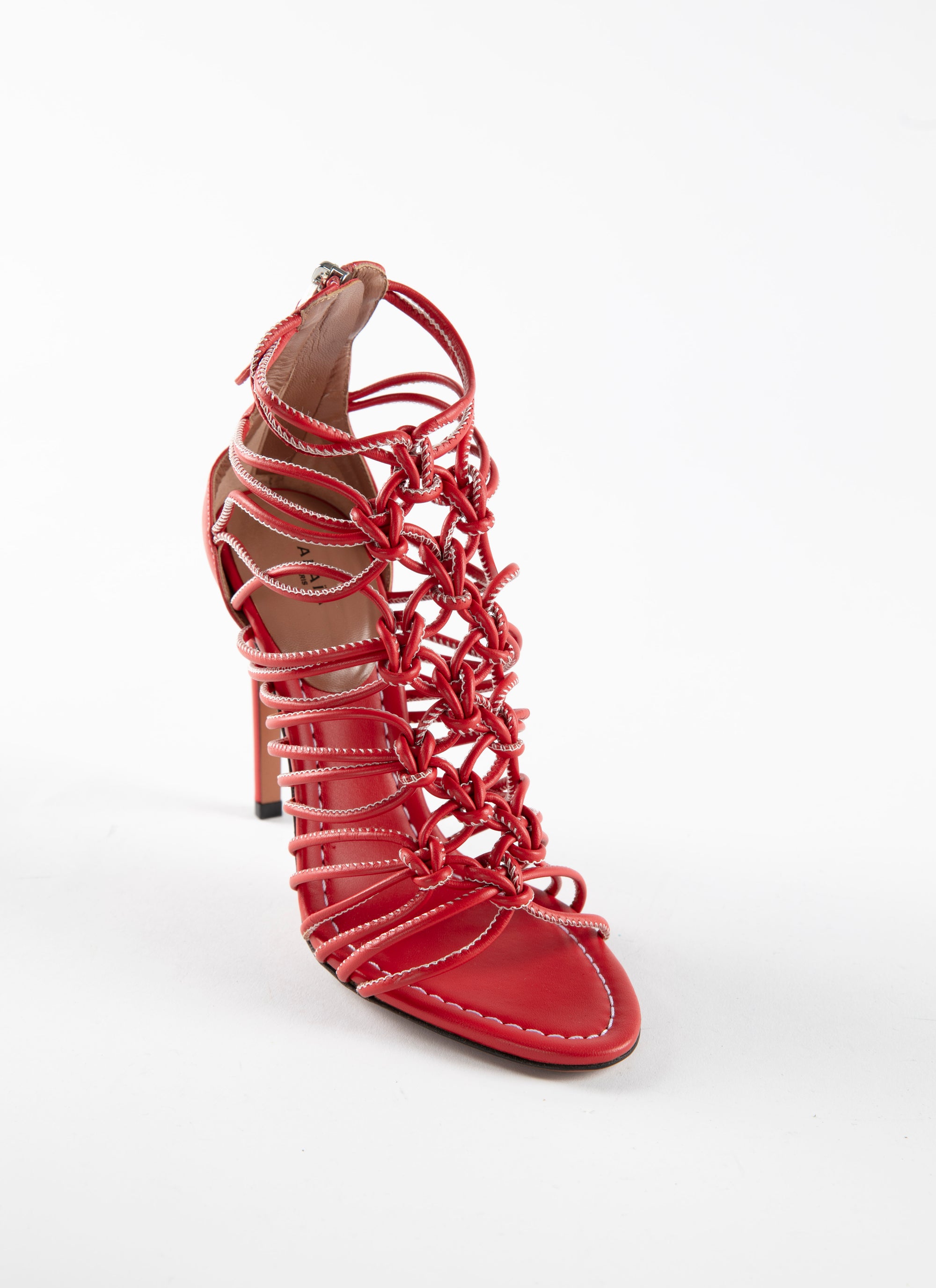 110 slim multi-strap sandals in leather - Red & White
