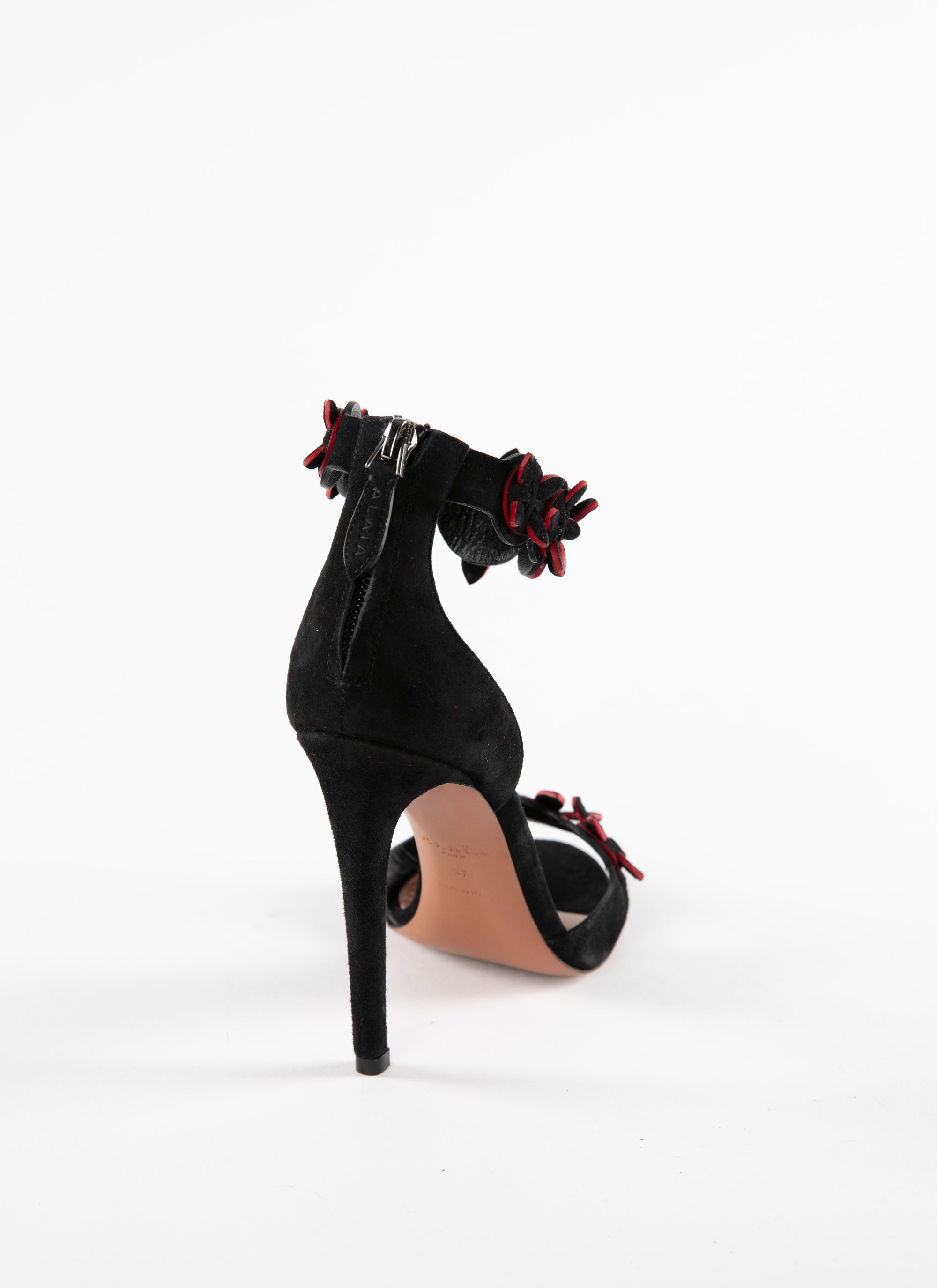 90 flower strap sandals in leather - Black & Red
