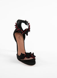 90 flower strap sandals in leather - Black & Red