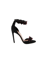 90 flower strap sandals in leather - Black & Red