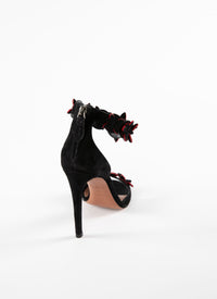 110 leather flower strap sandals - Black & Red
