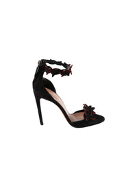110 leather flower strap sandals - Black & Red