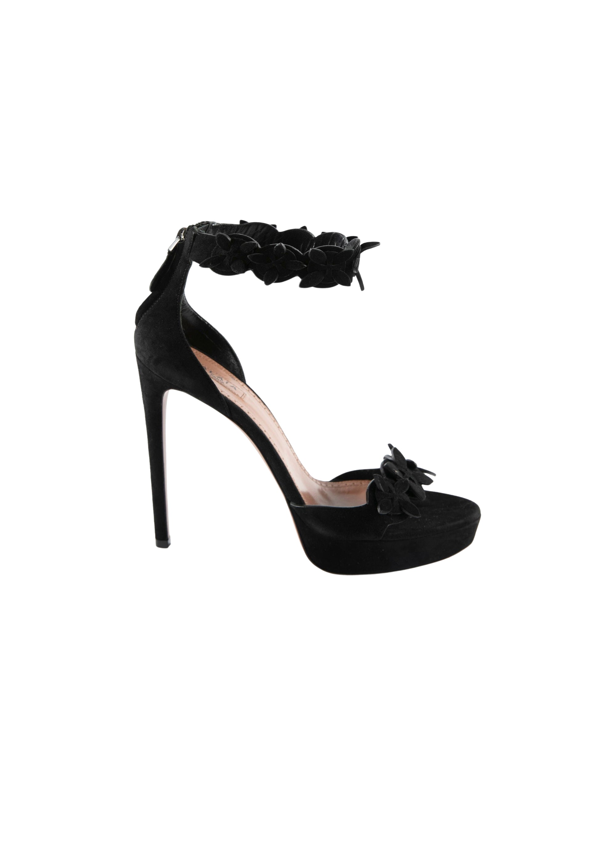 135 leather flower strap sandals - Black & Black