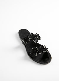 Leather flower double strap sandals - Black & White