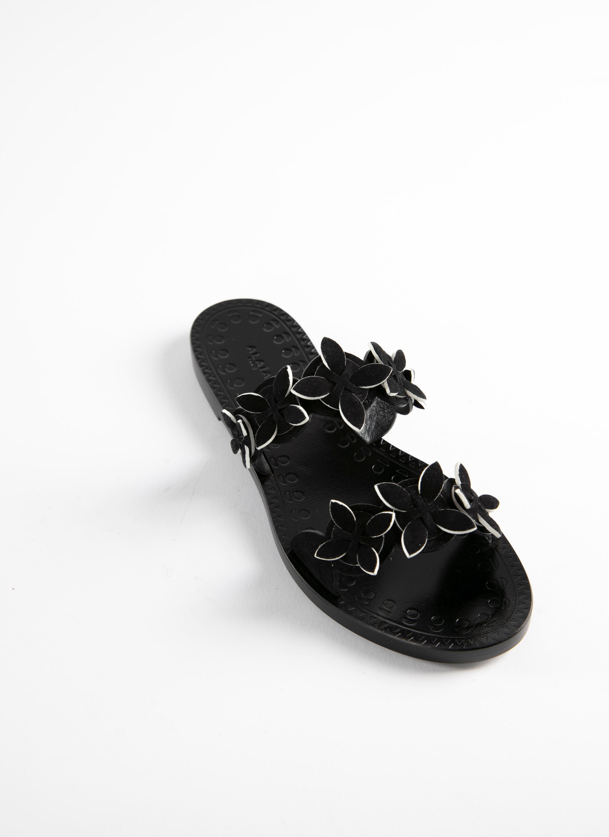 Leather flower double strap sandals - Black & White
