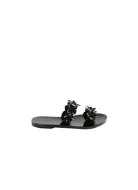 Leather flower double strap sandals - Black & White