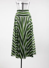 Jupe midi rayée détails brodés - Blanc & Vert