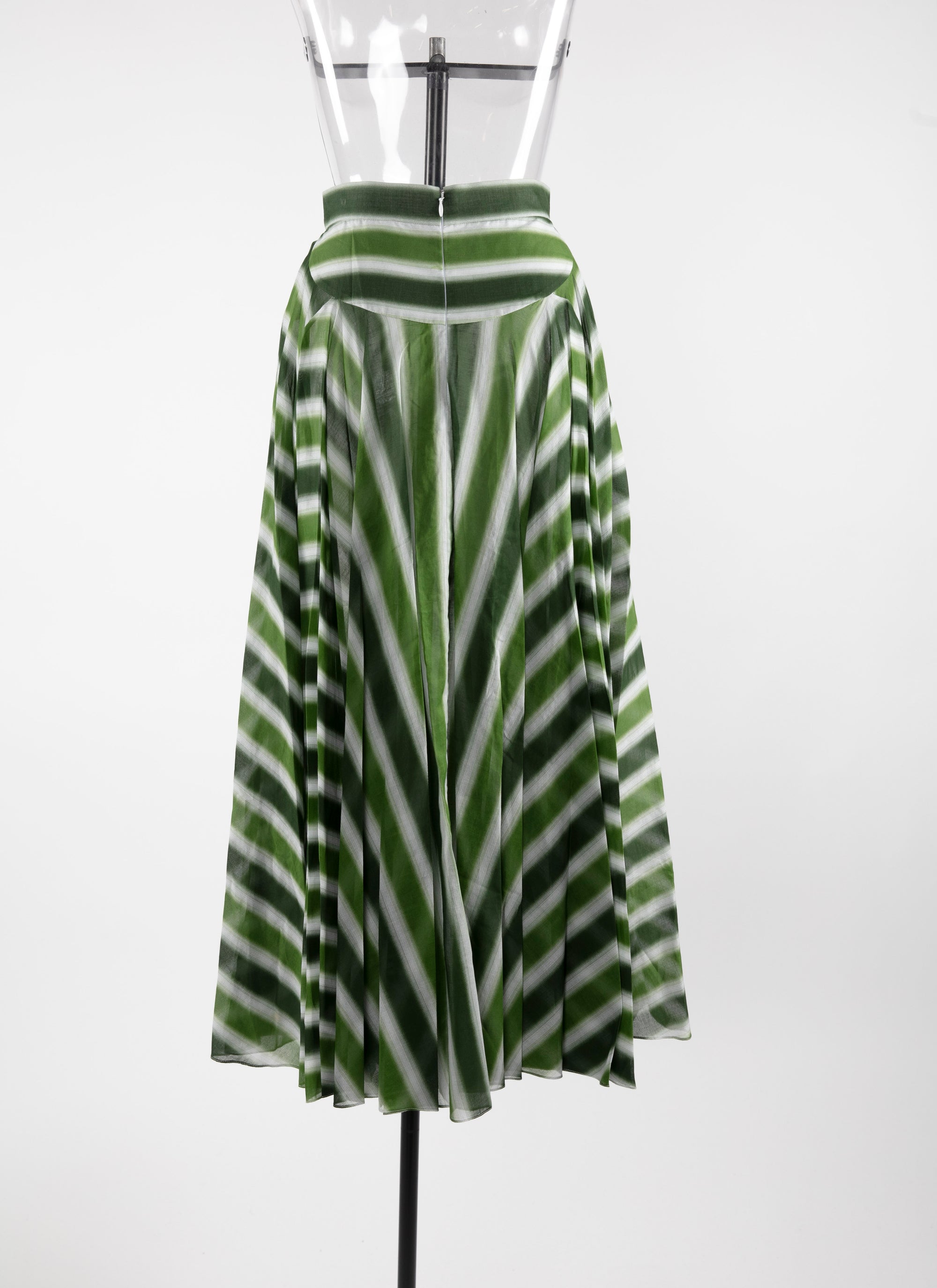 Jupe midi rayée détails brodés - Blanc & Vert