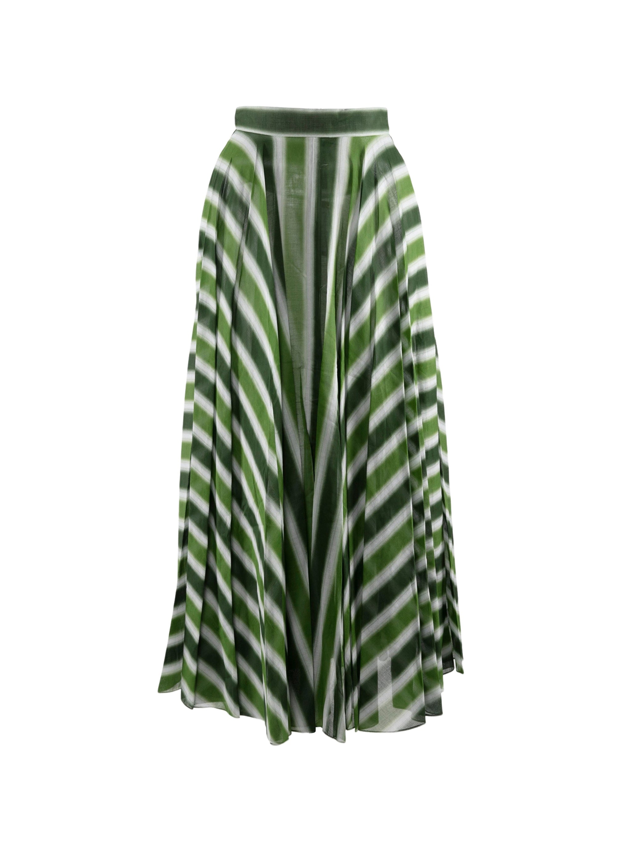 Jupe midi rayée détails brodés - Blanc & Vert
