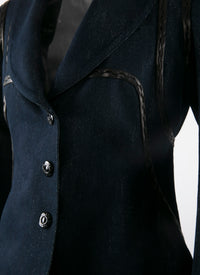 Buttoned coat with leather details - Silver