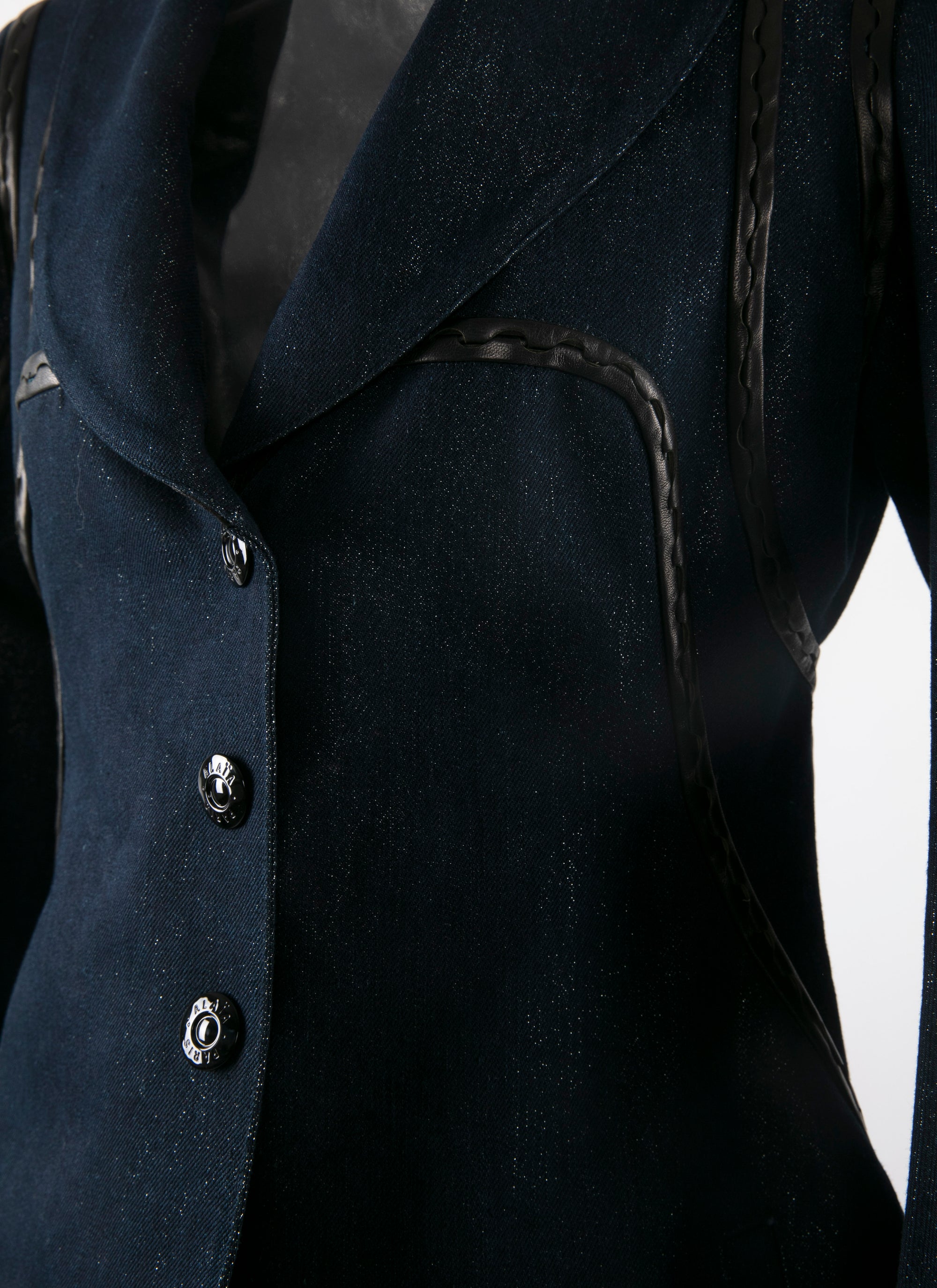 Buttoned coat with leather details - Silver