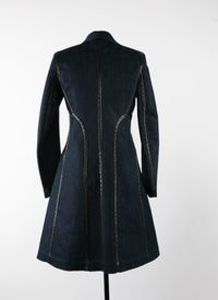 Buttoned coat with leather details - Silver