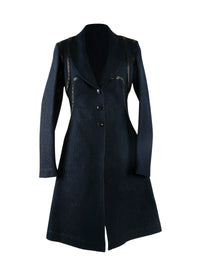 Buttoned coat with leather details - Silver