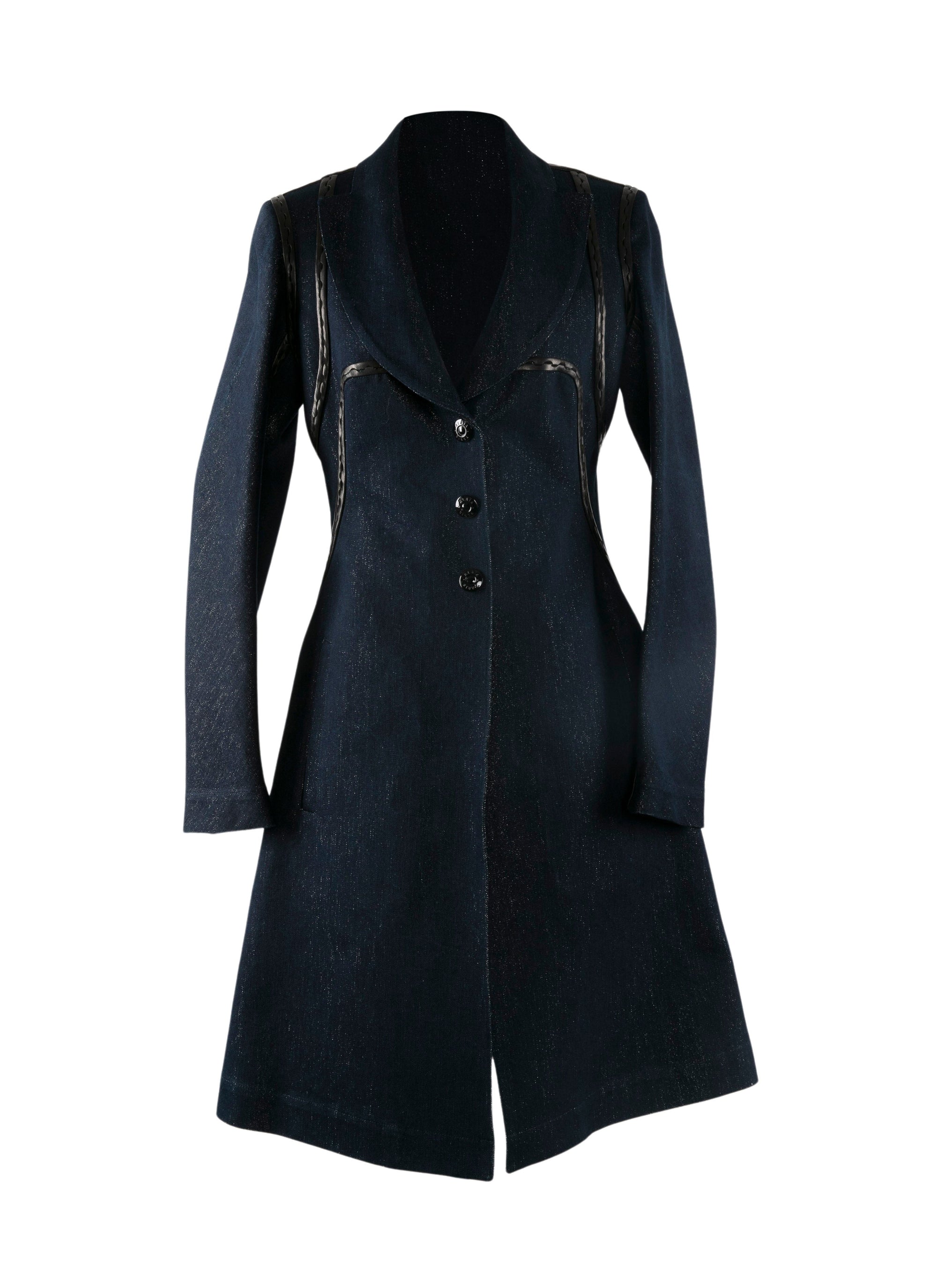 Buttoned coat with leather details - Silver