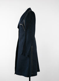 Buttoned coat with leather details - Silver