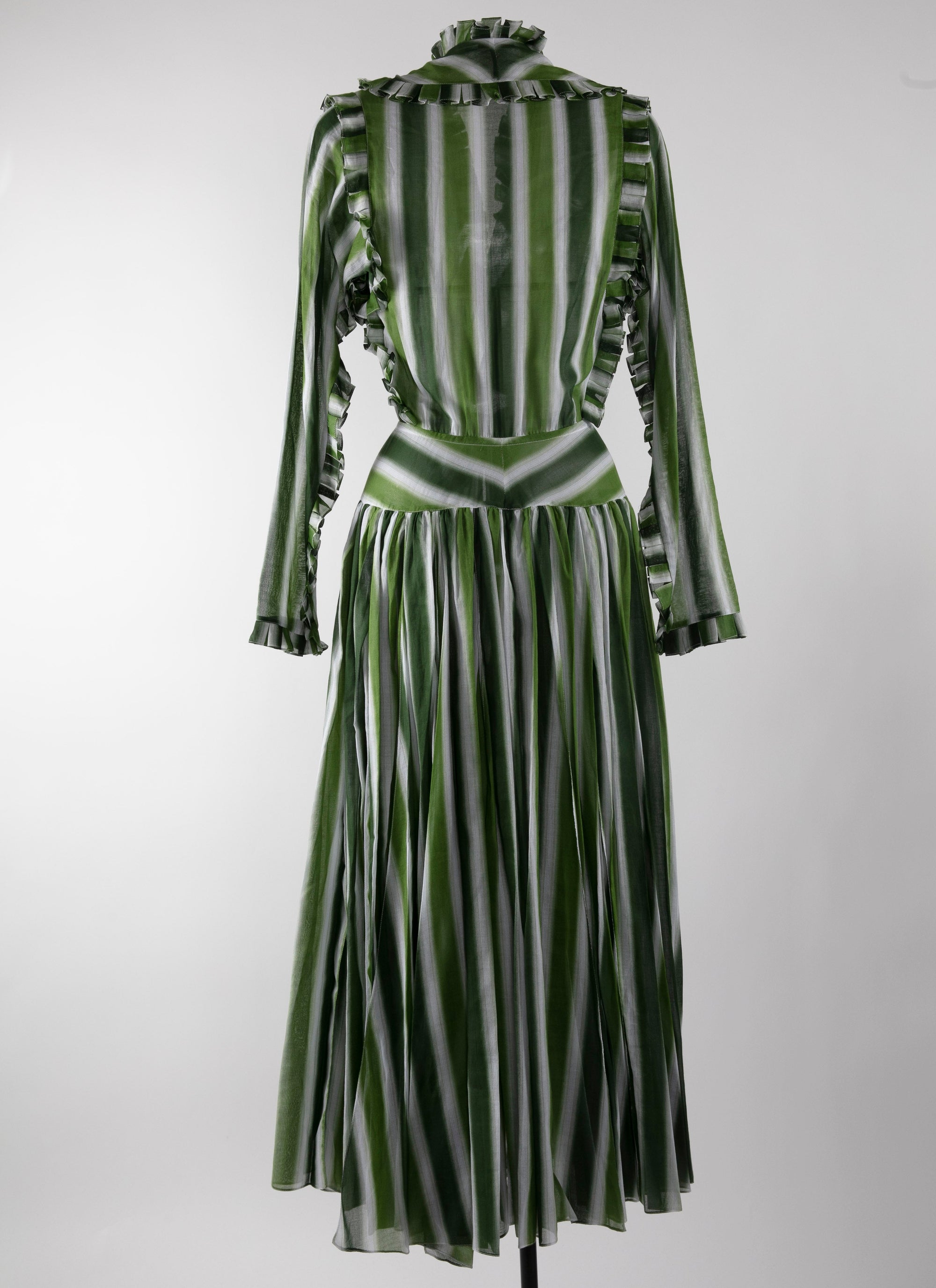 Robe à manches longues à rayures et à volants - Blanc & Vert
