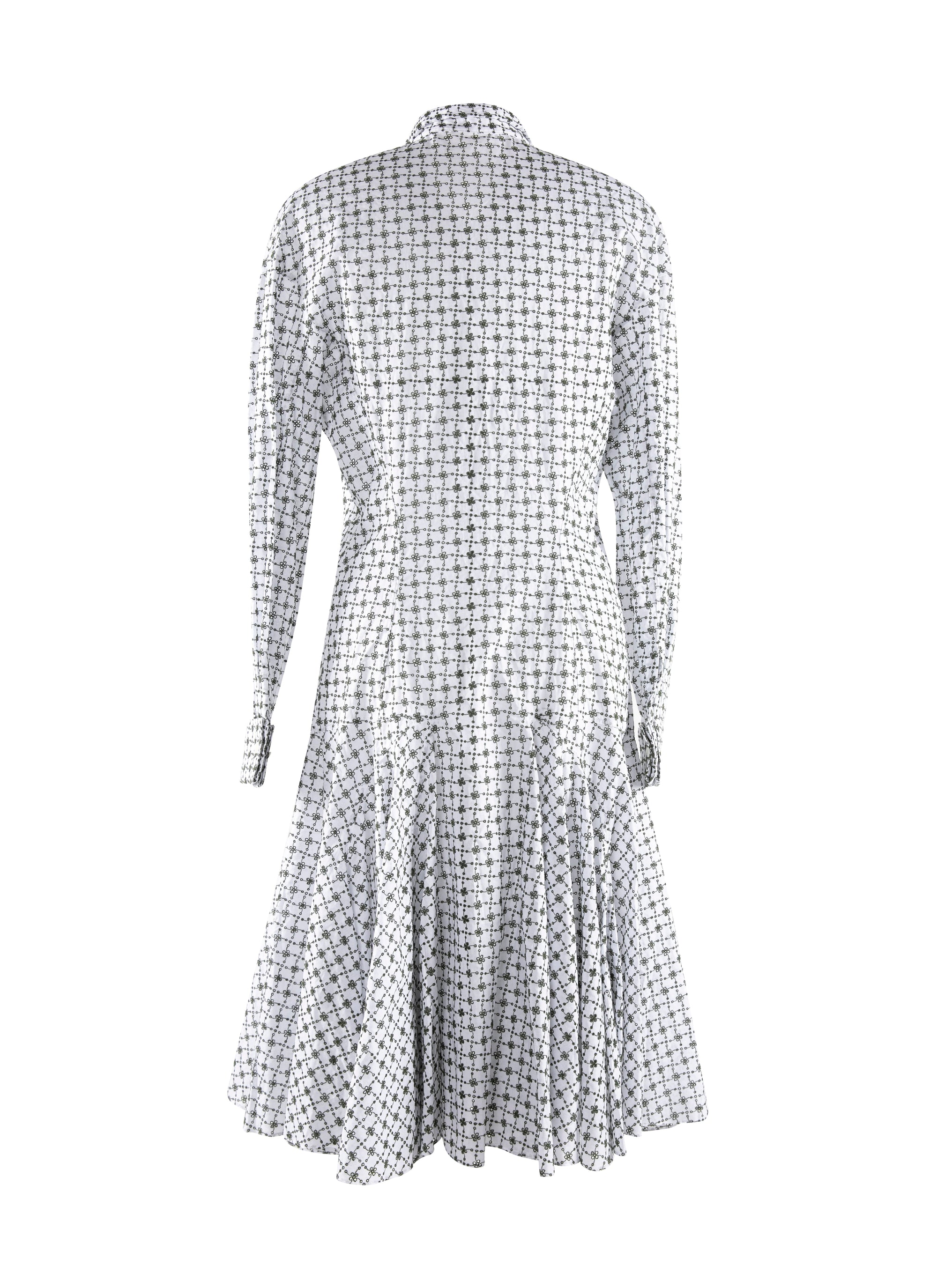 Dress with long sleeves and shirt collar - White & Green