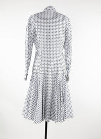 Long-sleeved shirt collar dress - White & Green
