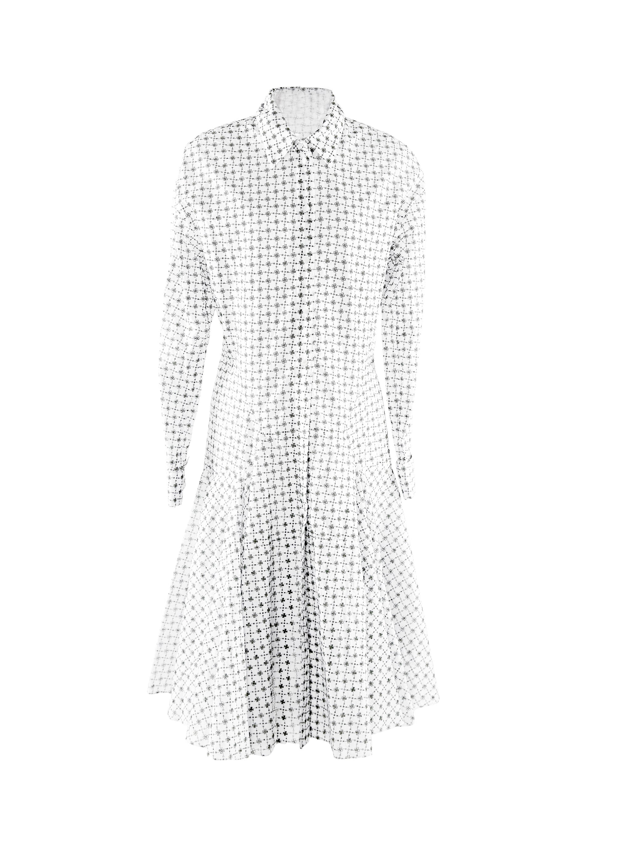 Dress with long sleeves and shirt collar - White & Green