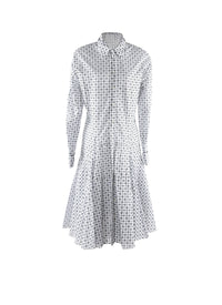 Long-sleeved shirt collar dress - White & Green
