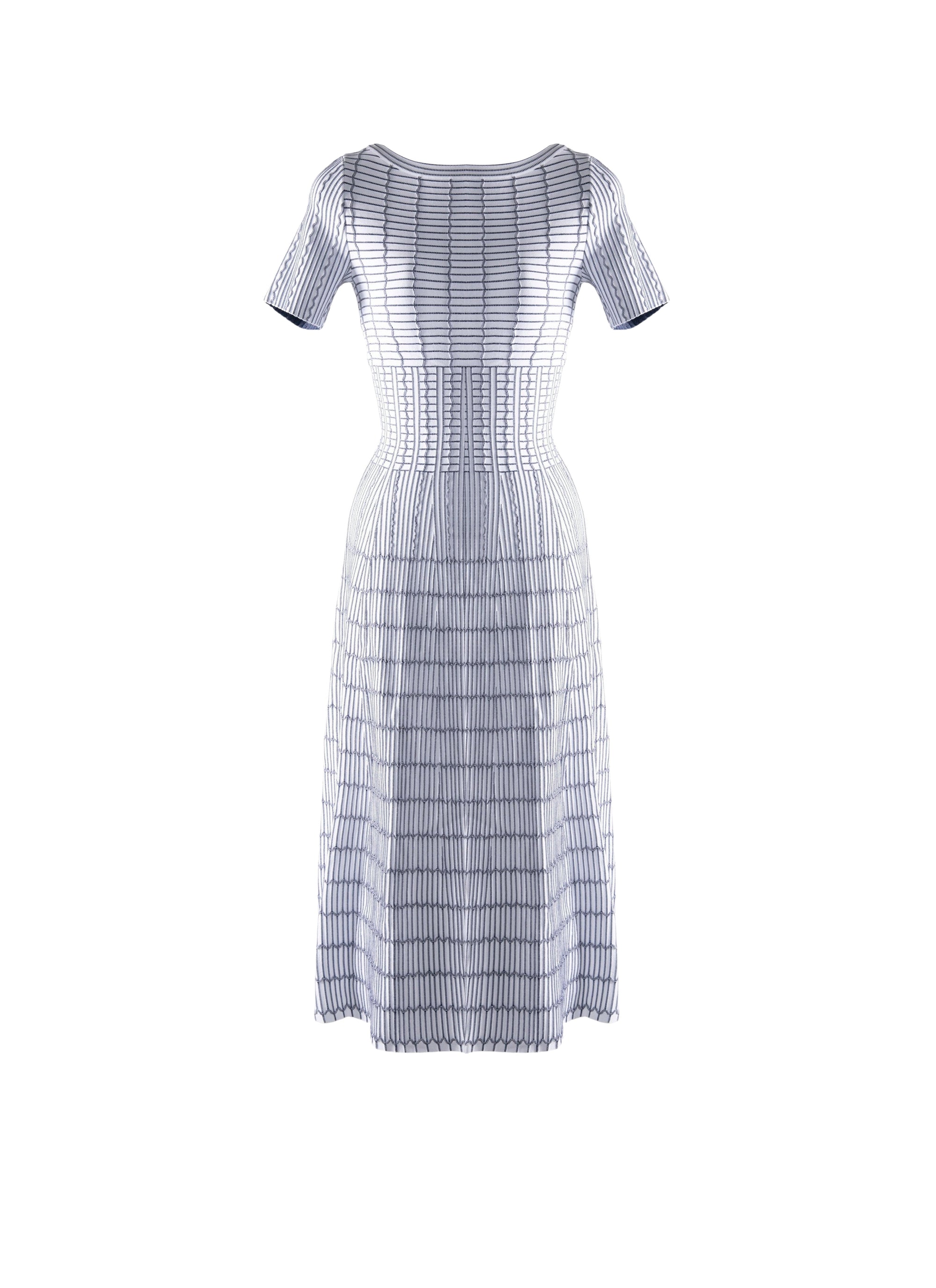 Short-sleeved dress with ribbed detailing - White & Blue