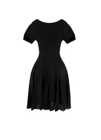 Charmeuse mesh short-sleeved dress - Black intense