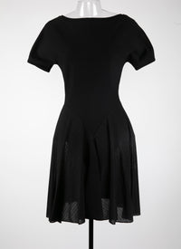 Charmeuse mesh short-sleeved dress - Black intense