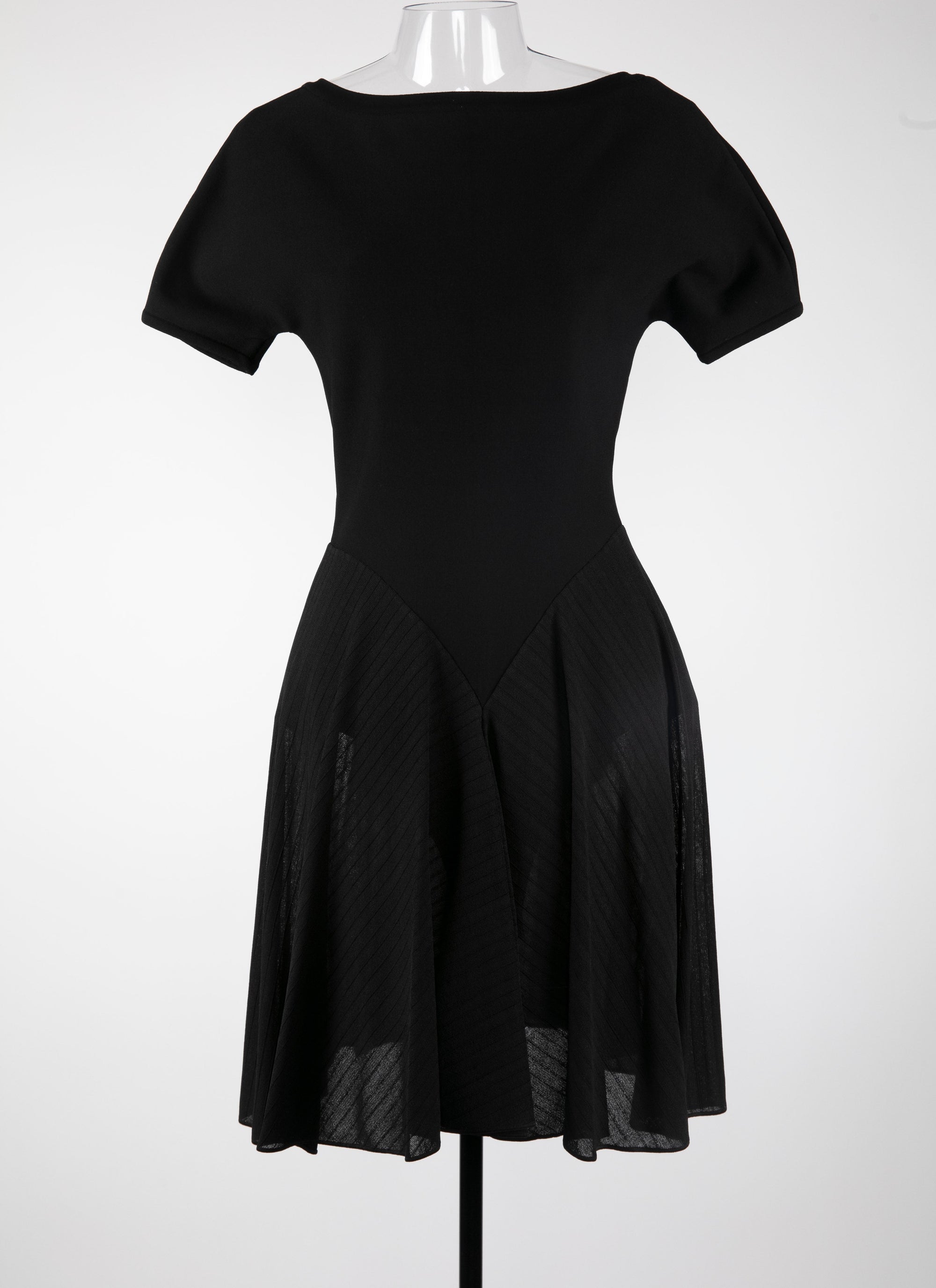 Charmeuse mesh short-sleeved dress - Black intense