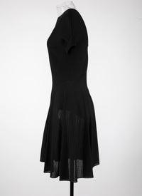 Charmeuse mesh short-sleeved dress - Black intense