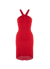 Sleeveless Brocart knitted dress - Scarlet