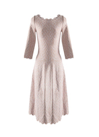 Printed 3/4-sleeve dress with scalloped hem - Flesh Pink