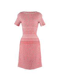 Mesh Rocaille short-sleeved dress - Ivory & Red
