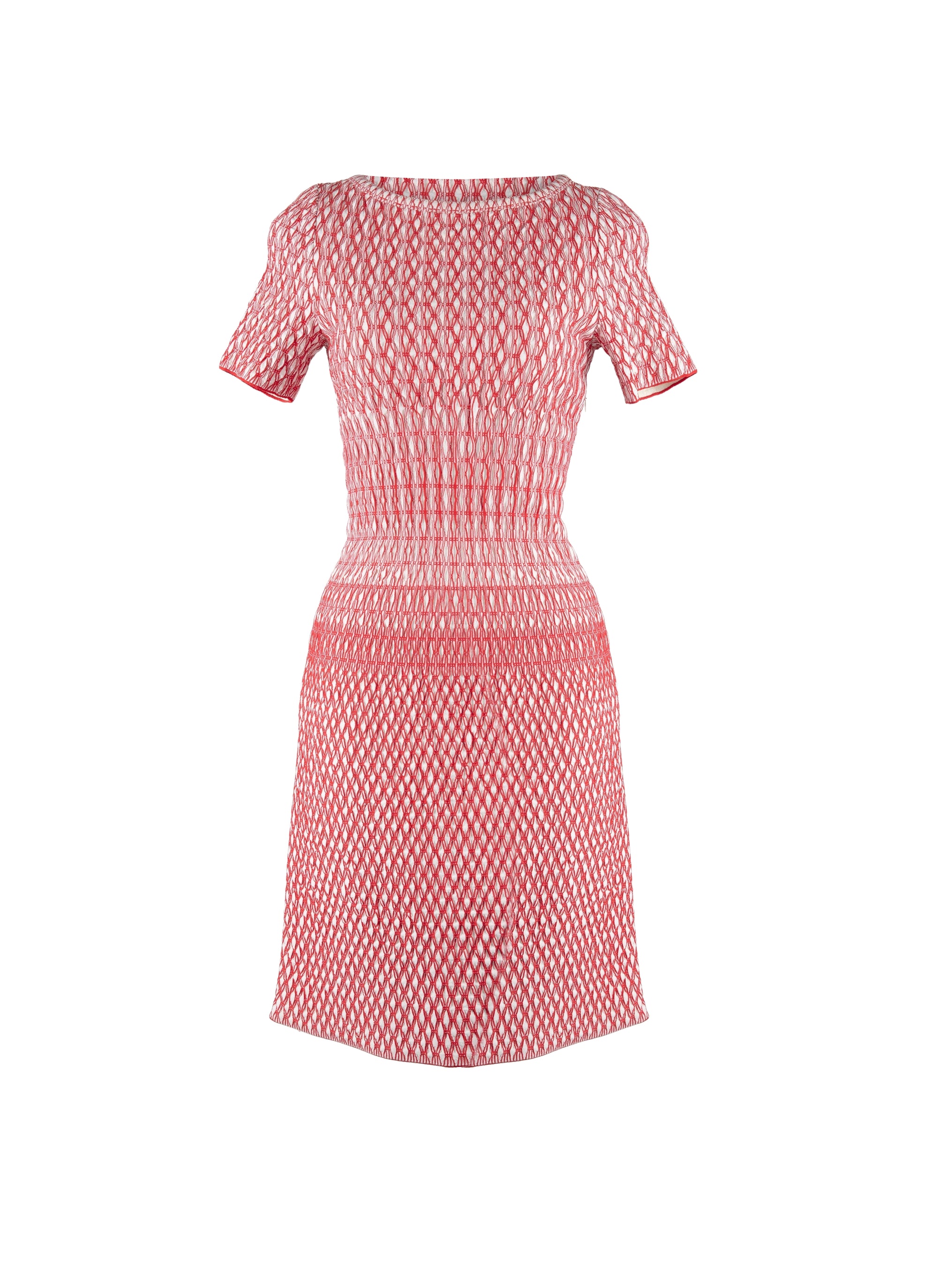 Mesh Rocaille short-sleeved dress - Ivory & Red