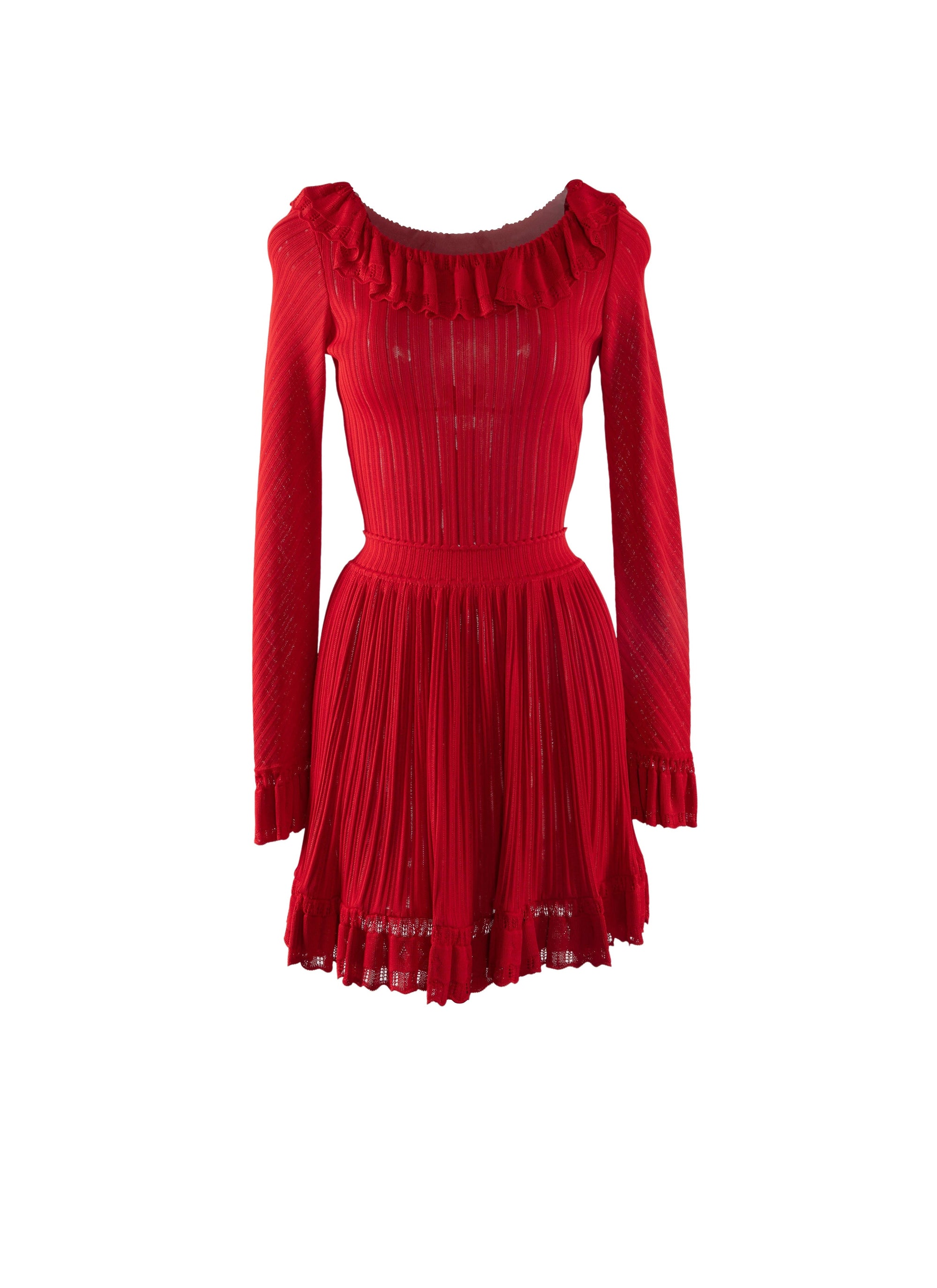 Falbalas mesh mini dress with long sleeves - Scarlet