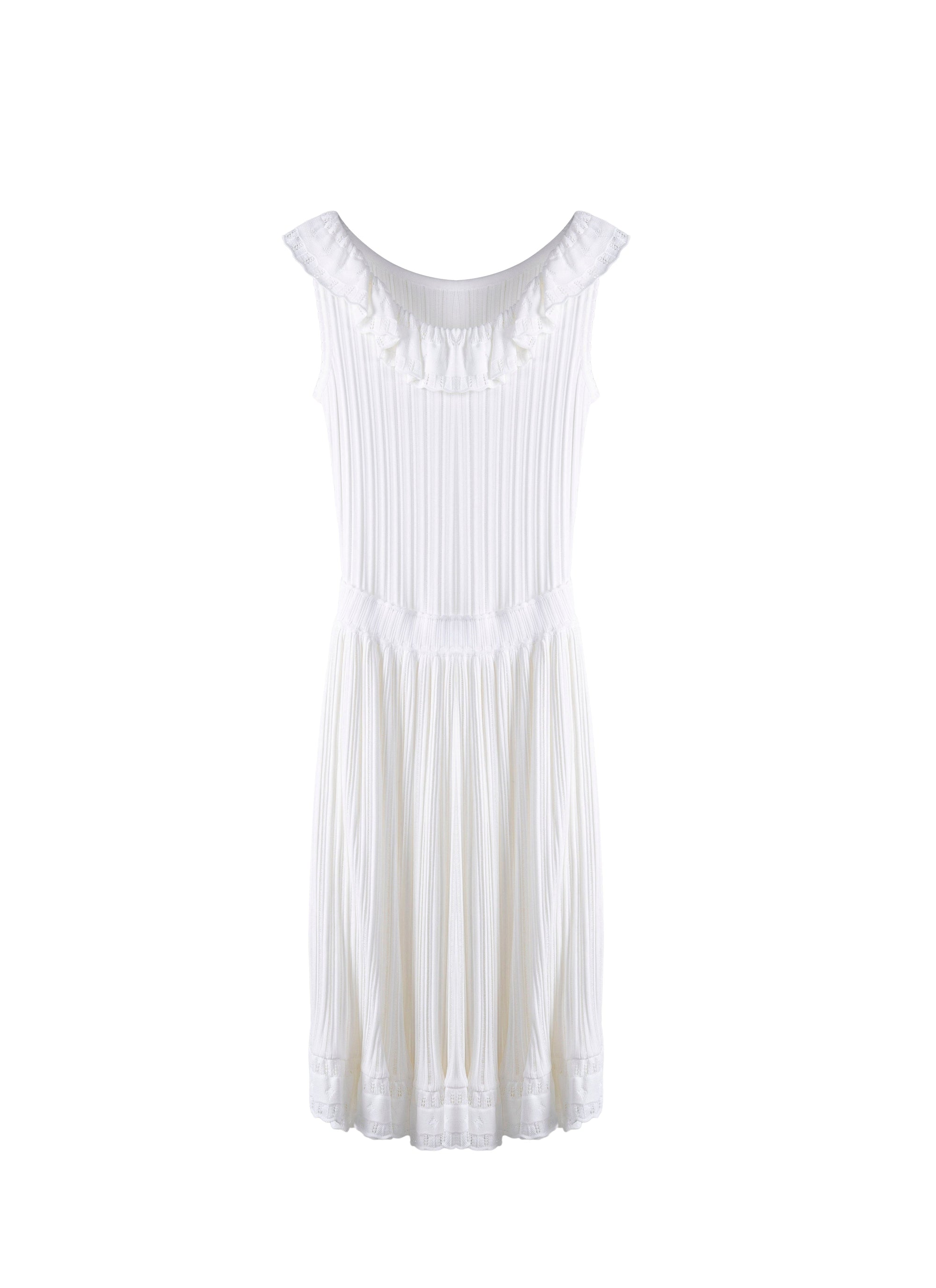 Sleeveless mesh Falbalas dress - White