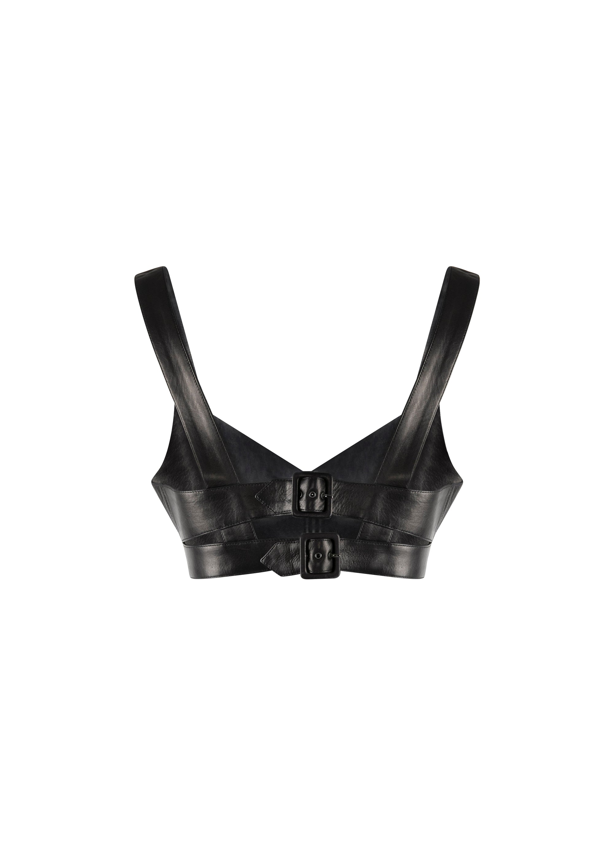 Bra with leather fastening - Black