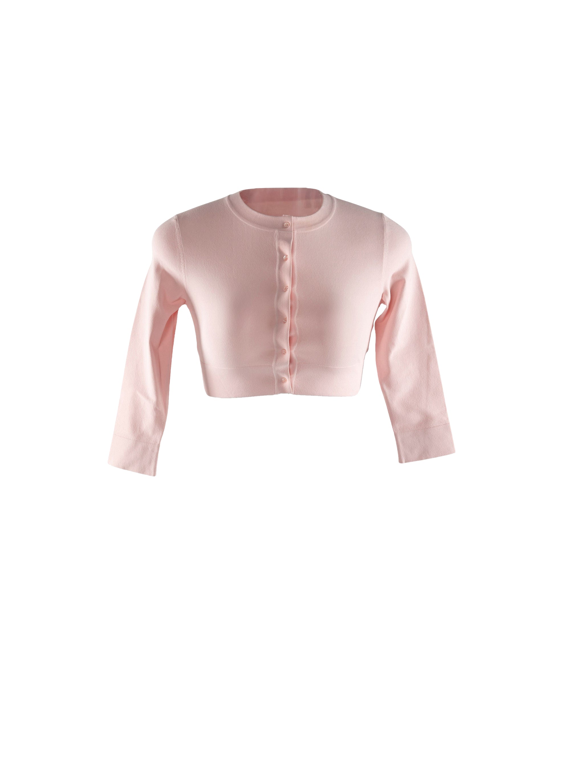 Cardigan court boutonné à manches longues en maille - Rose Très Clair