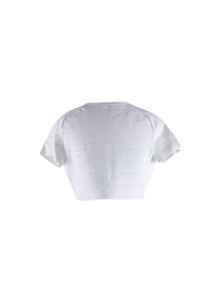 Knitted Brocade Short Sleeve Cardigan - White