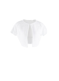 Knitted Brocade Short Sleeve Cardigan - White
