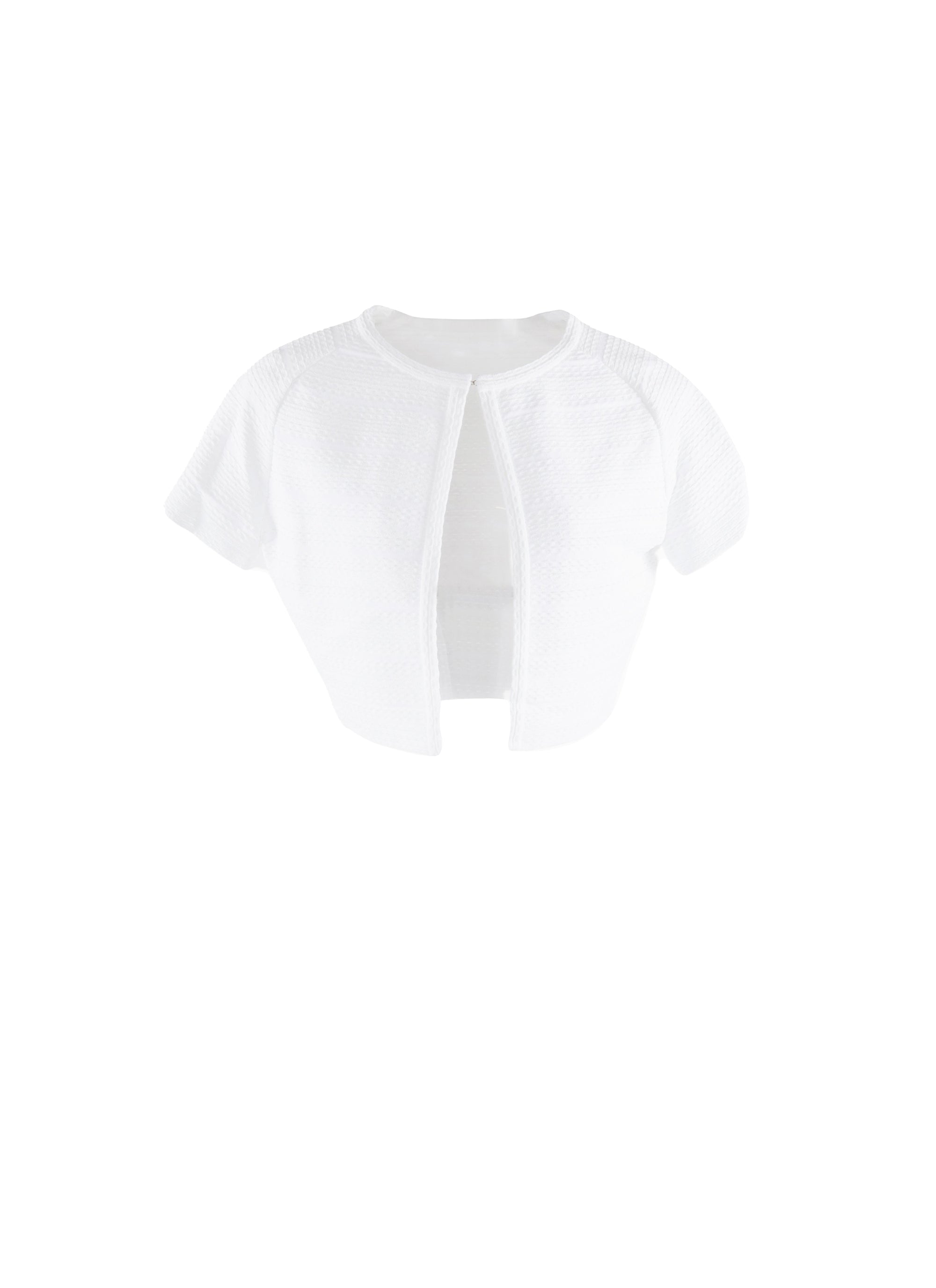Knitted Brocade Short Sleeve Cardigan - White