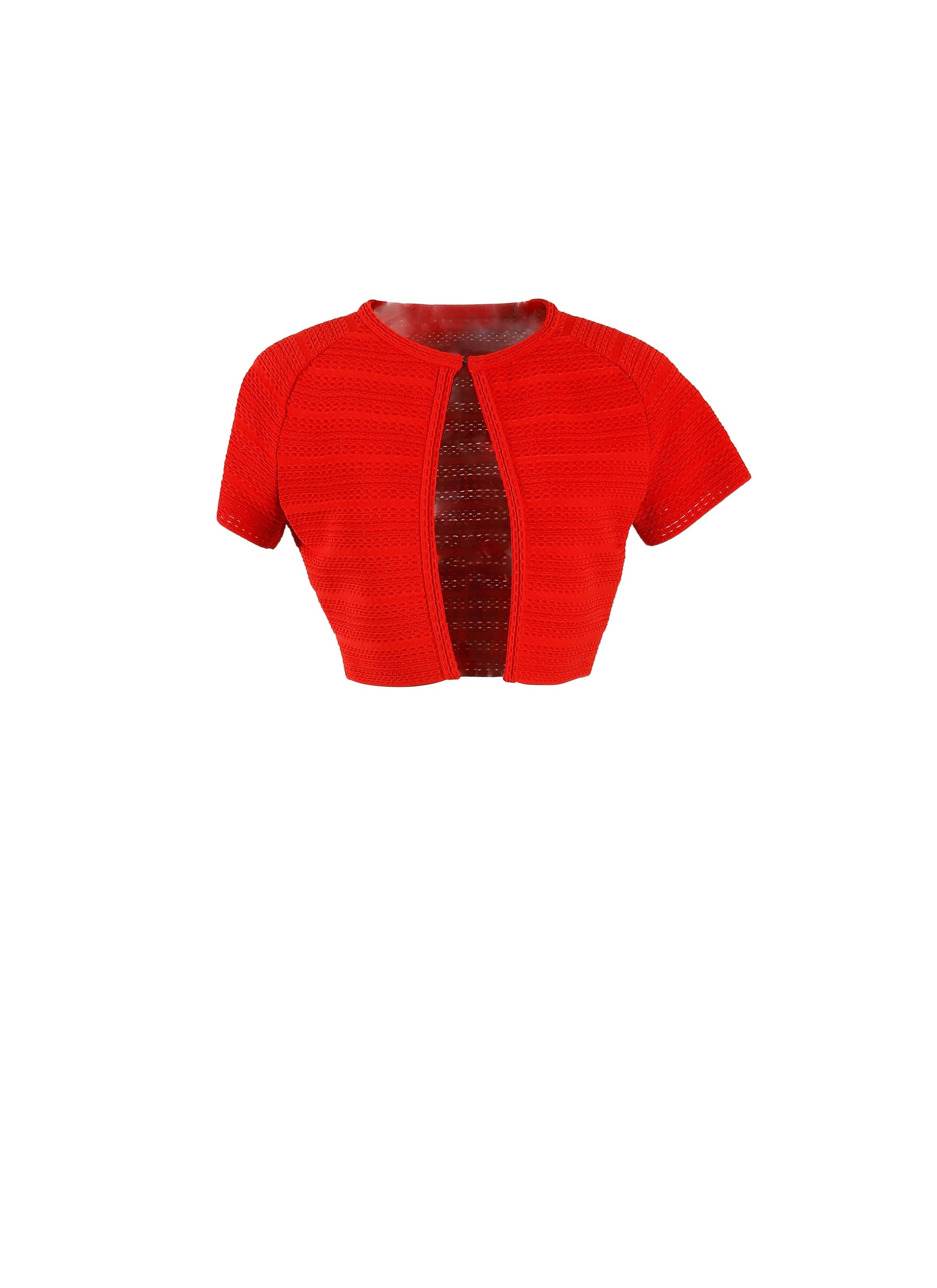 Knitted Brocade short sleeve cardigan - Scarlet