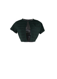 Knitted Brocade short sleeve cardigan - Imperial Green