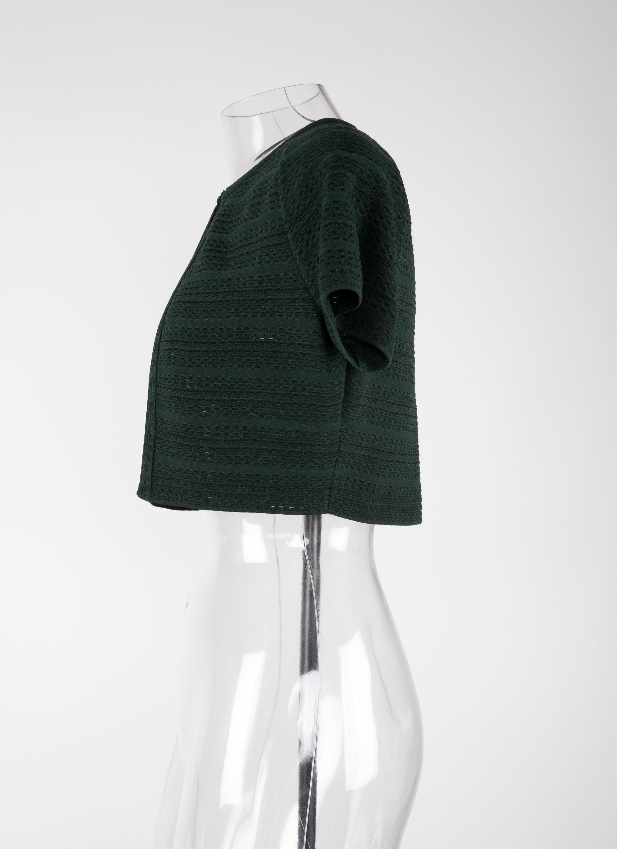 Knitted Brocade short sleeve cardigan - Imperial Green