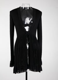 Mesh Falbalas long sleeve cardigan - Black intense