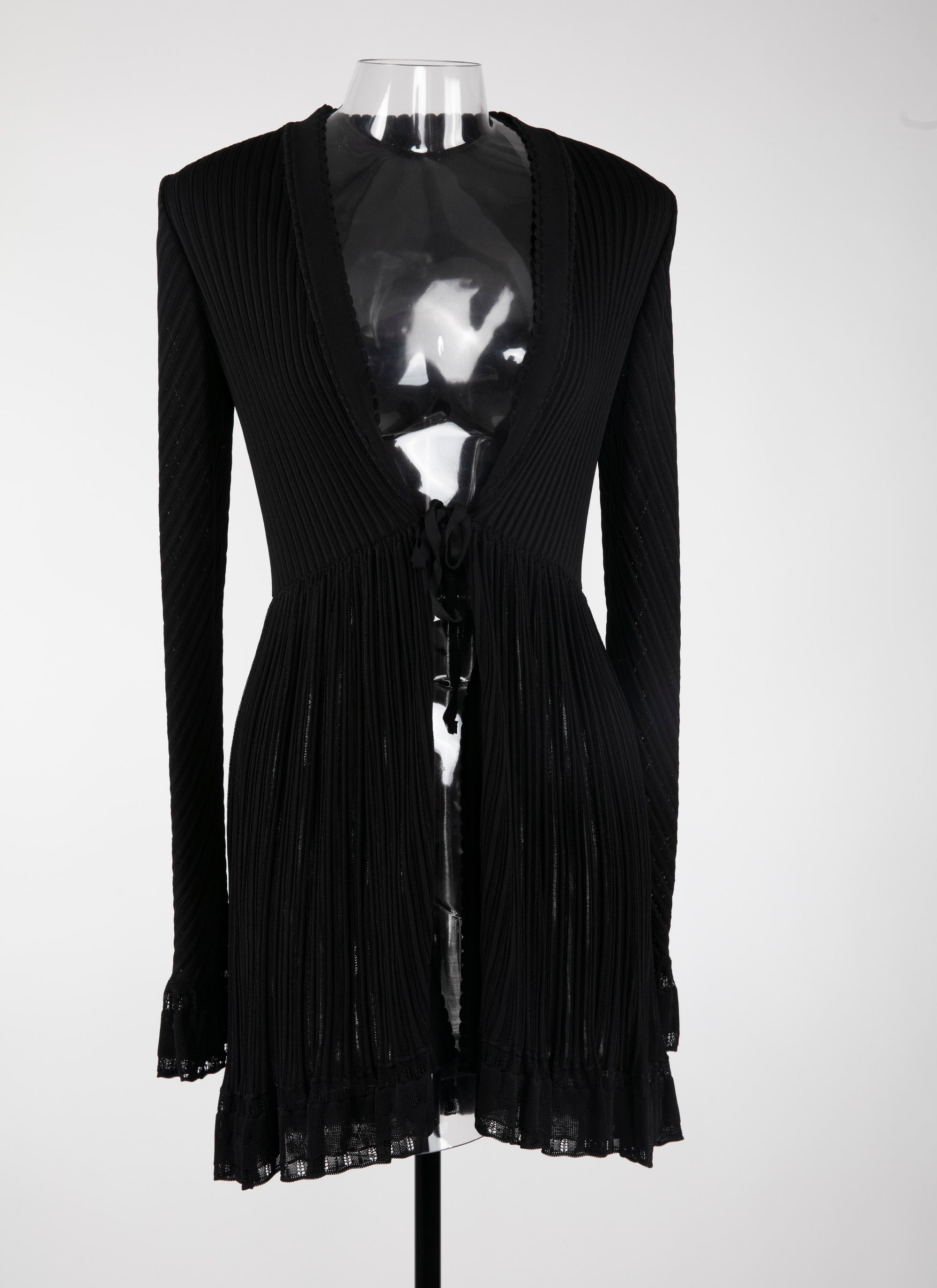 Mesh Falbalas long sleeve cardigan - Black intense