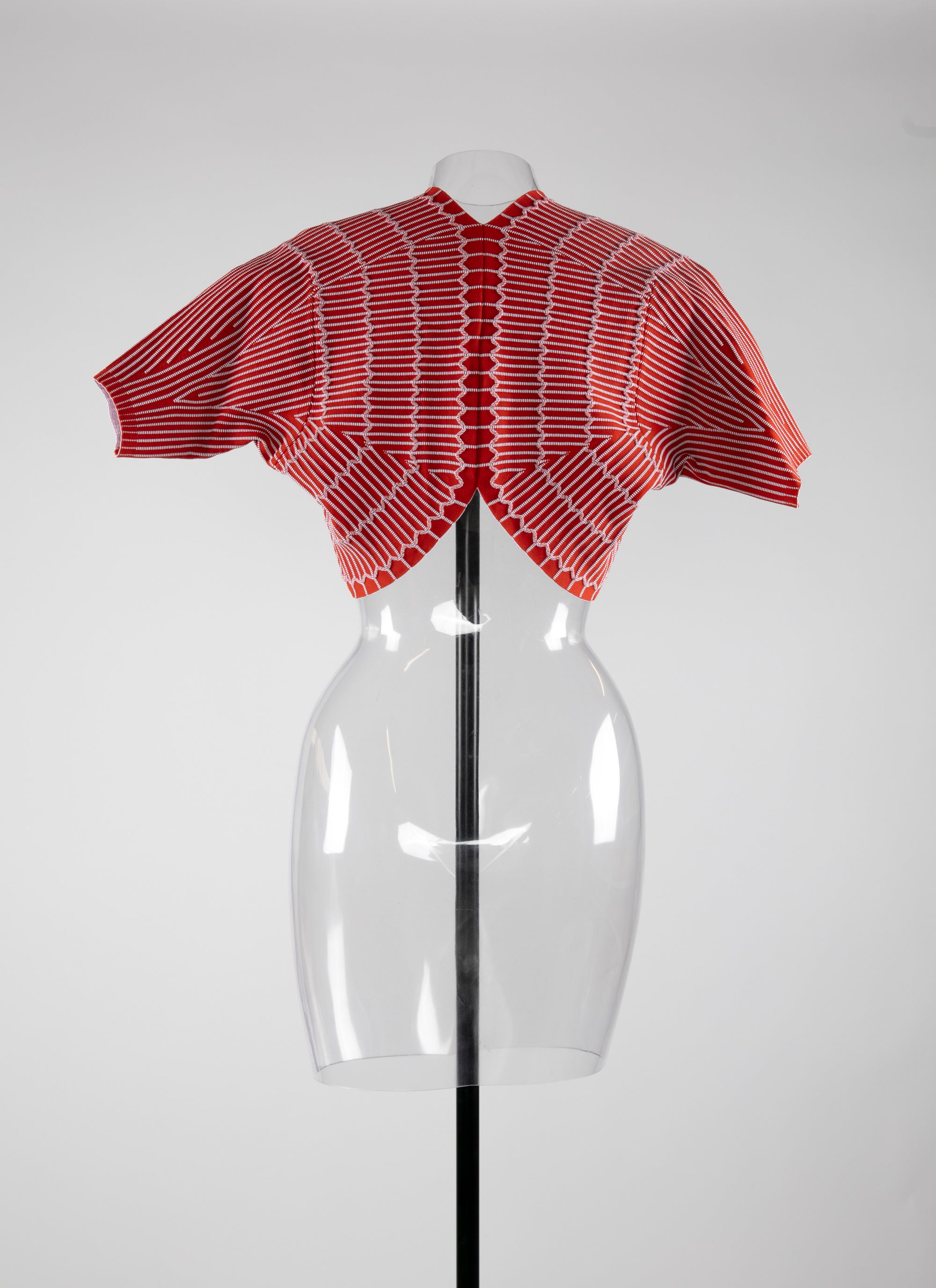Knitted Pagoda short-sleeved bolero - Red & White